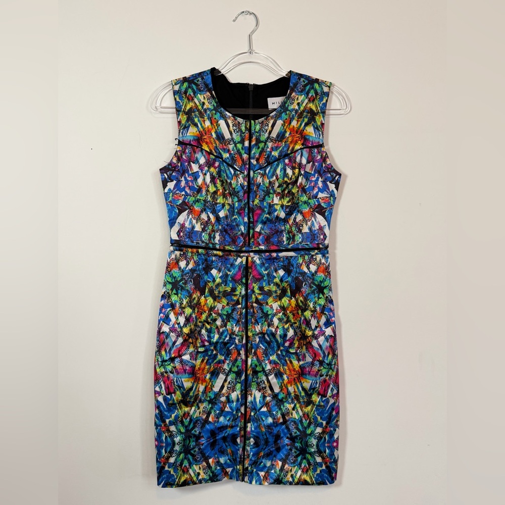 MILLY Multicolor Abstract Sleeveless Sheath Knee Length Dress Size 2